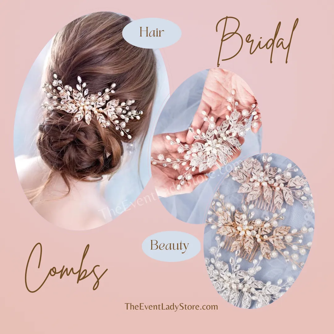 Classic Leaf Pearl Rose Gold Wedding Hair Comb-Bridal Headpiece