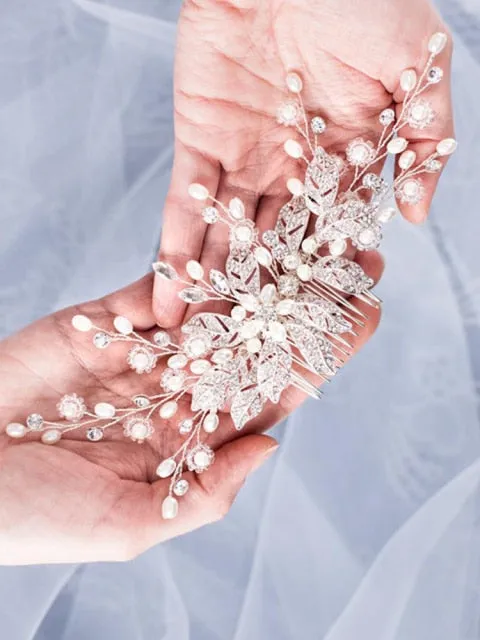 Classic Leaf Pearl Rose Gold Wedding Hair Comb-Bridal Headpiece