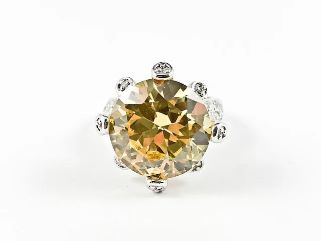 Classic Unique Round Center Topaz CZ Setting Silver Ring