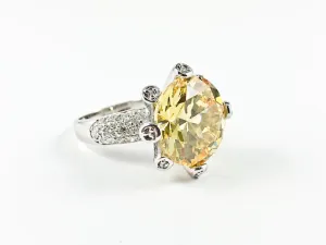 Classic Unique Round Center Topaz CZ Setting Silver Ring