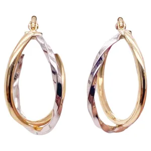 Criss Cross Hoop Earrings, 10K Yellow-White Gold Hoopa Two Tone Twist Earrings