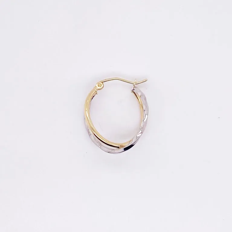 Criss Cross Hoop Earrings, 10K Yellow-White Gold Hoopa Two Tone Twist Earrings