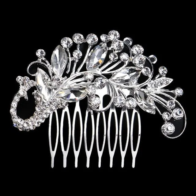 Crystal Bridal Hair Accessory Peacock Shape Hair Comb Wedding Hair Jewelry