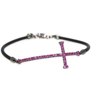 Custom-Made 18k Oxidized Gold Cross Ruby Silicone Bracelet