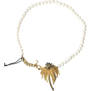 Dolce & Gabbana Gold Brass Crystal Pearl Tree Pendant Charm Necklace