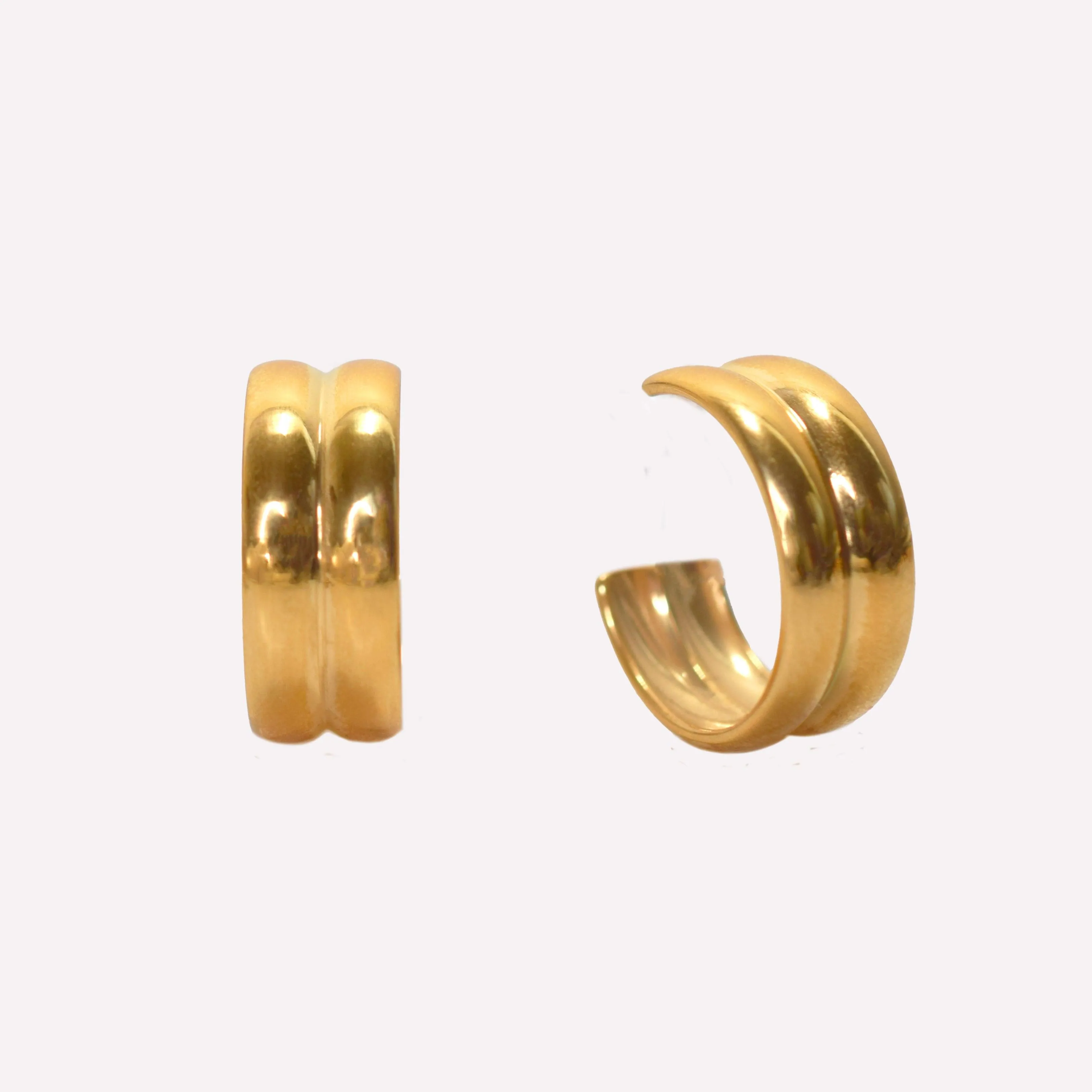 DOUBLE CHUNKY HOOP EARRINGS IN GOLD