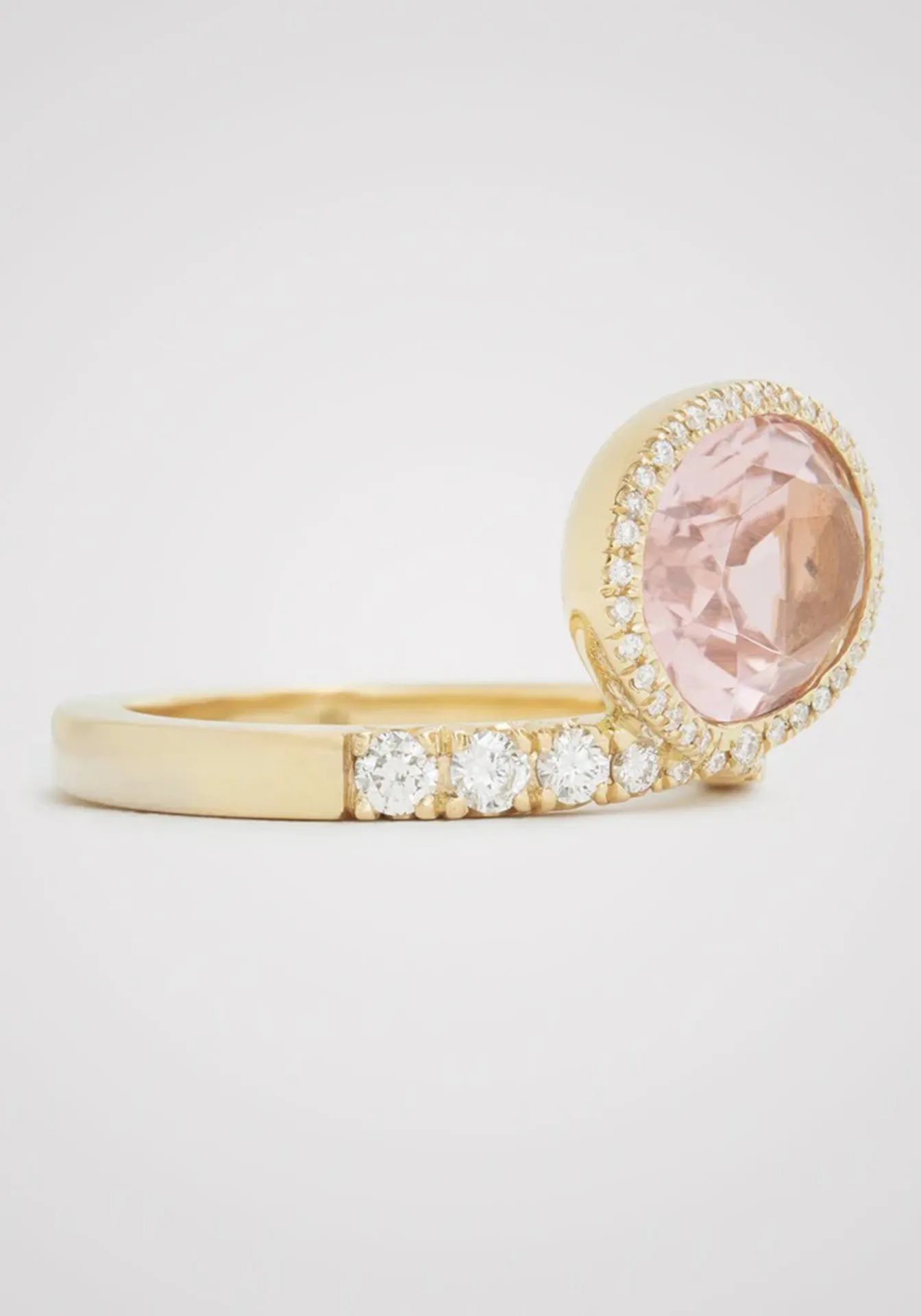 Elevated Oval, 18K Yellow Gold, Pink Tourmaline   Diamond Ring