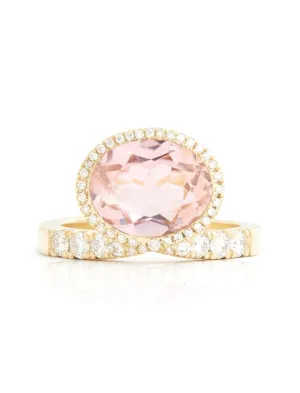 Elevated Oval, 18K Yellow Gold, Pink Tourmaline   Diamond Ring