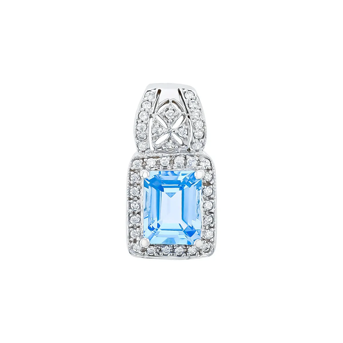 Emerald-cut Blue Topaz and Diamond Slide Pendant