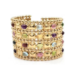 Estate 18K Yellow Gold Multi-gemstone Cuff Bracelet, 133.81g