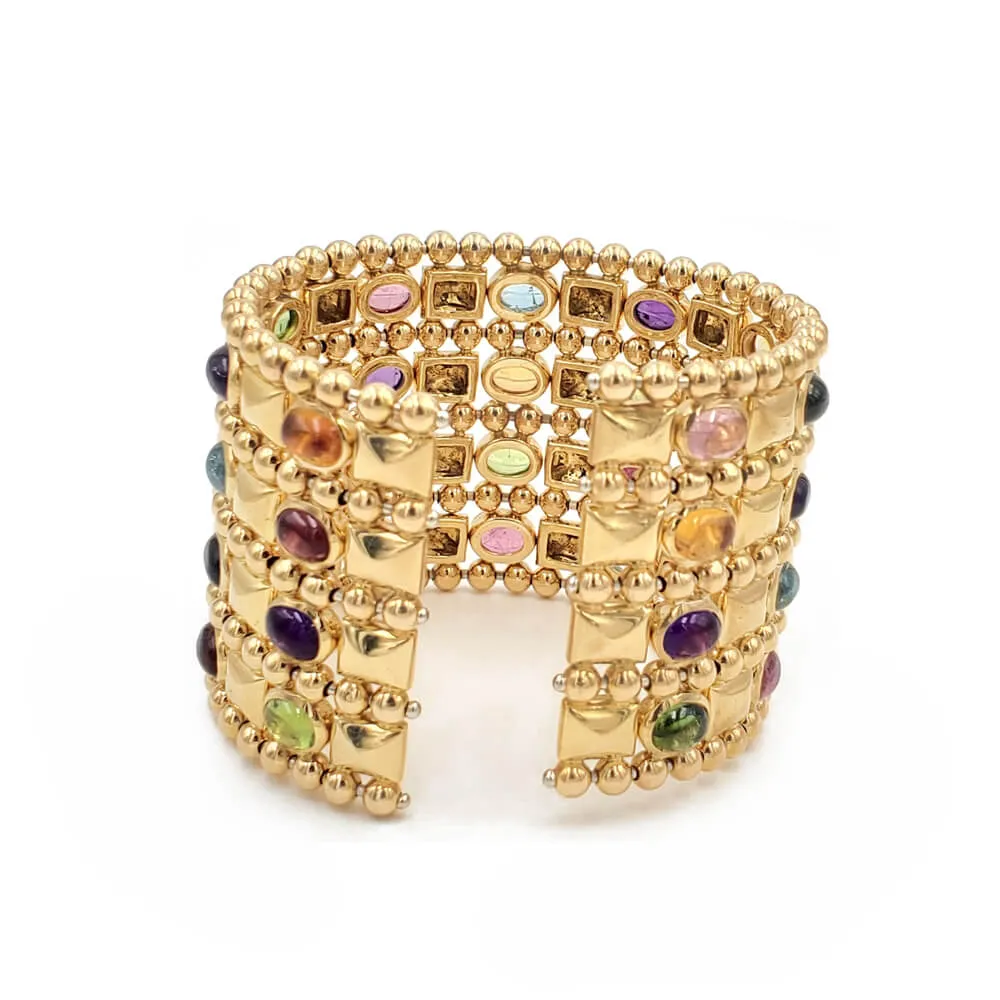 Estate 18K Yellow Gold Multi-gemstone Cuff Bracelet, 133.81g