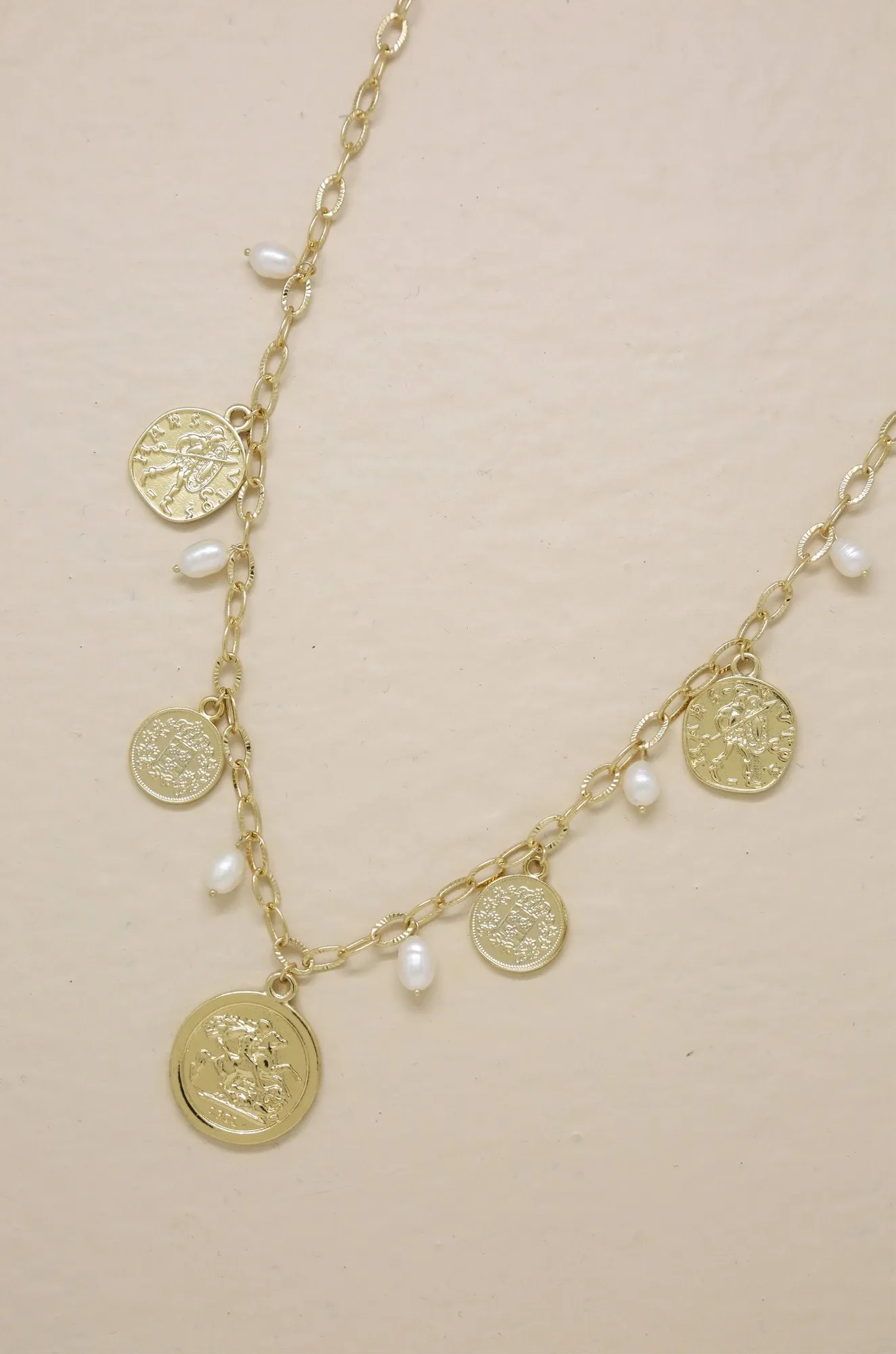 Ettika Treasure Hunter Gold Coin and Pearl Necklace