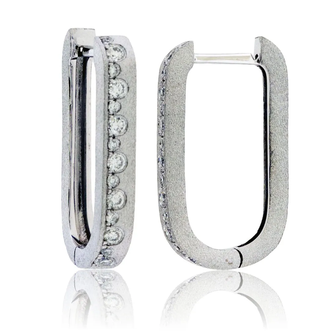 Flush Set Diamond Rectangle Hoop Earrings