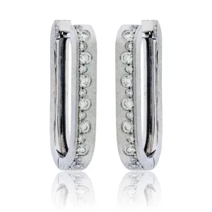 Flush Set Diamond Rectangle Hoop Earrings