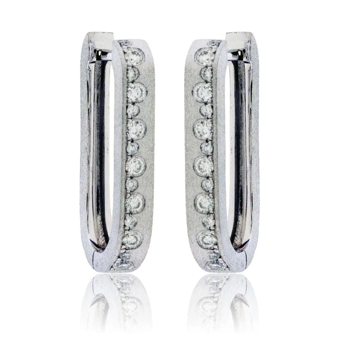 Flush Set Diamond Rectangle Hoop Earrings