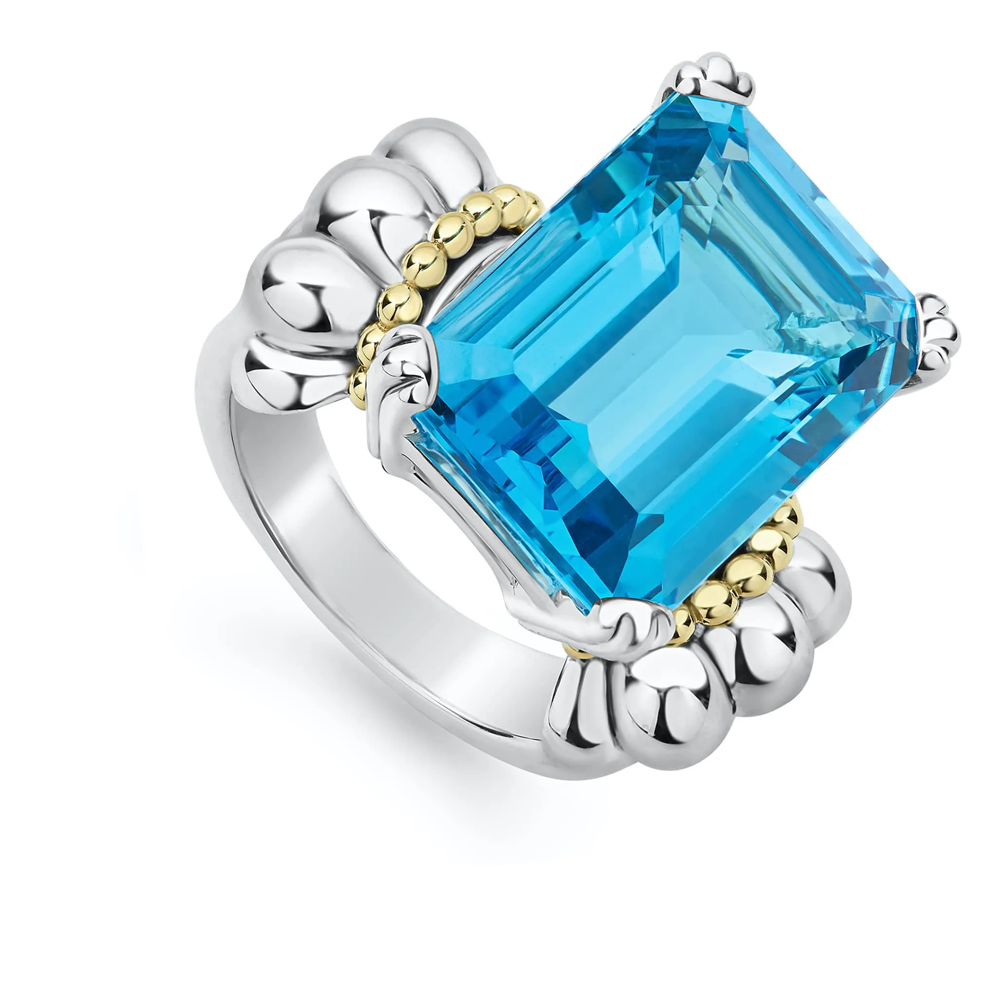 Glacier Large Emerald-Cut Swiss Blue Topaz Ring