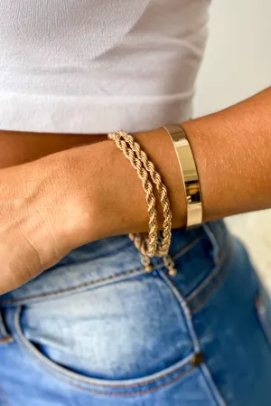 Gold Chain and Cuff Bracelet Set