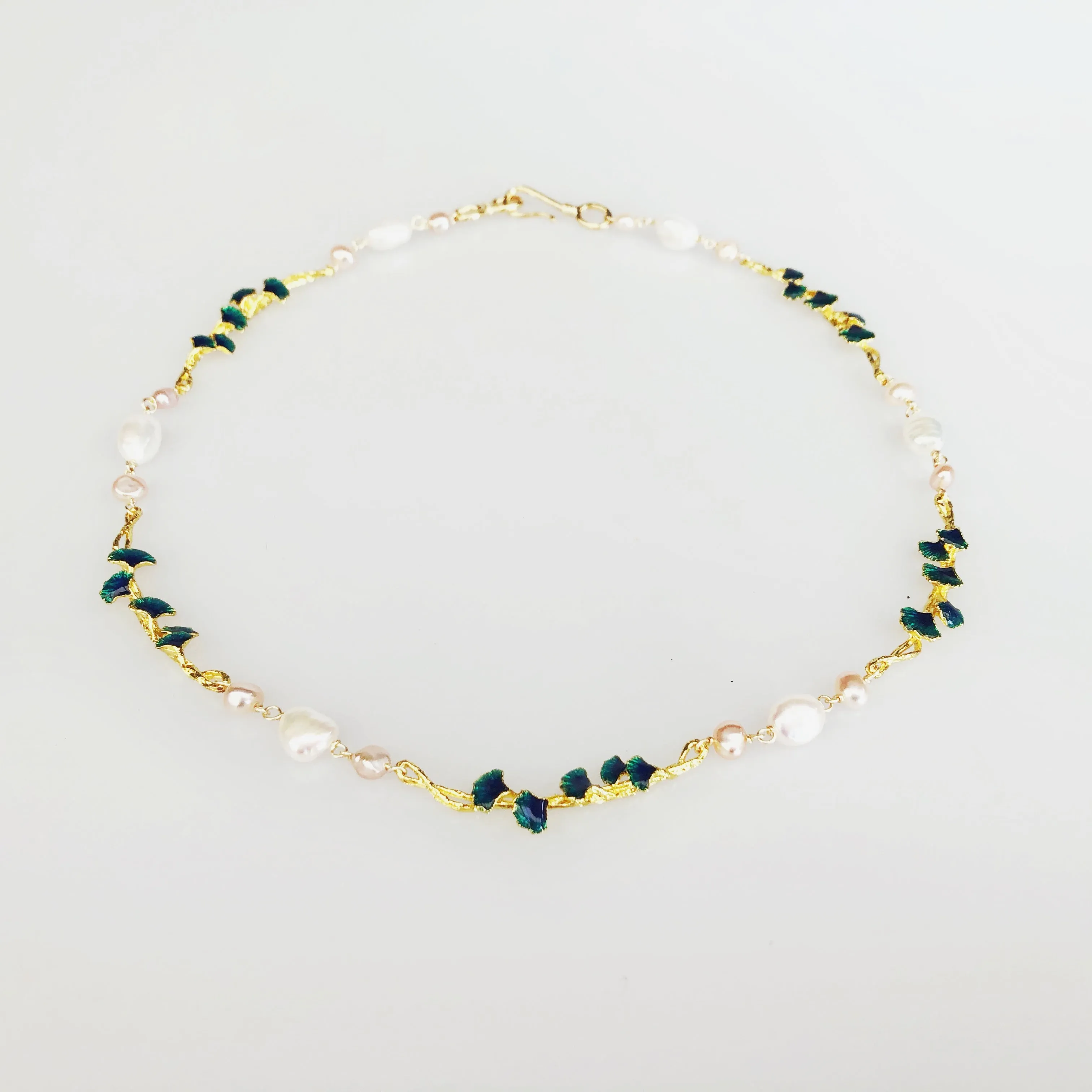 Gold Enamel Vine Pearl Necklace