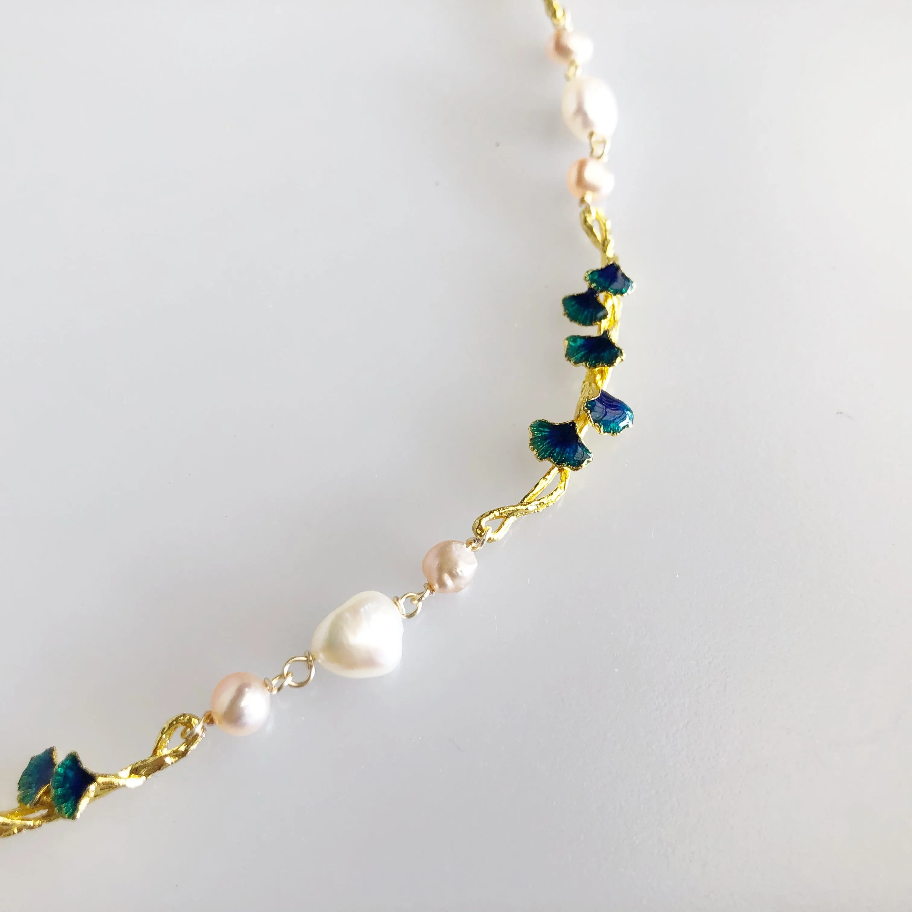 Gold Enamel Vine Pearl Necklace