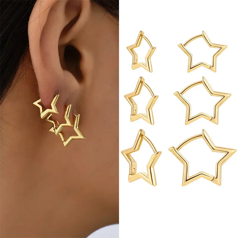 Gold Love Heart Circle Piercing Statement Earring for Women