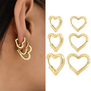 Gold Love Heart Circle Piercing Statement Earring for Women