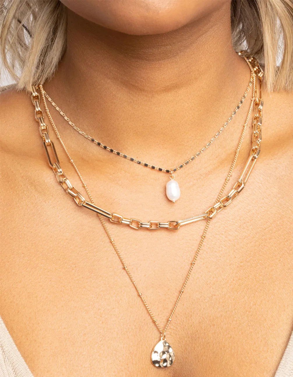 Gold Pearl & Coin Layered Necklace