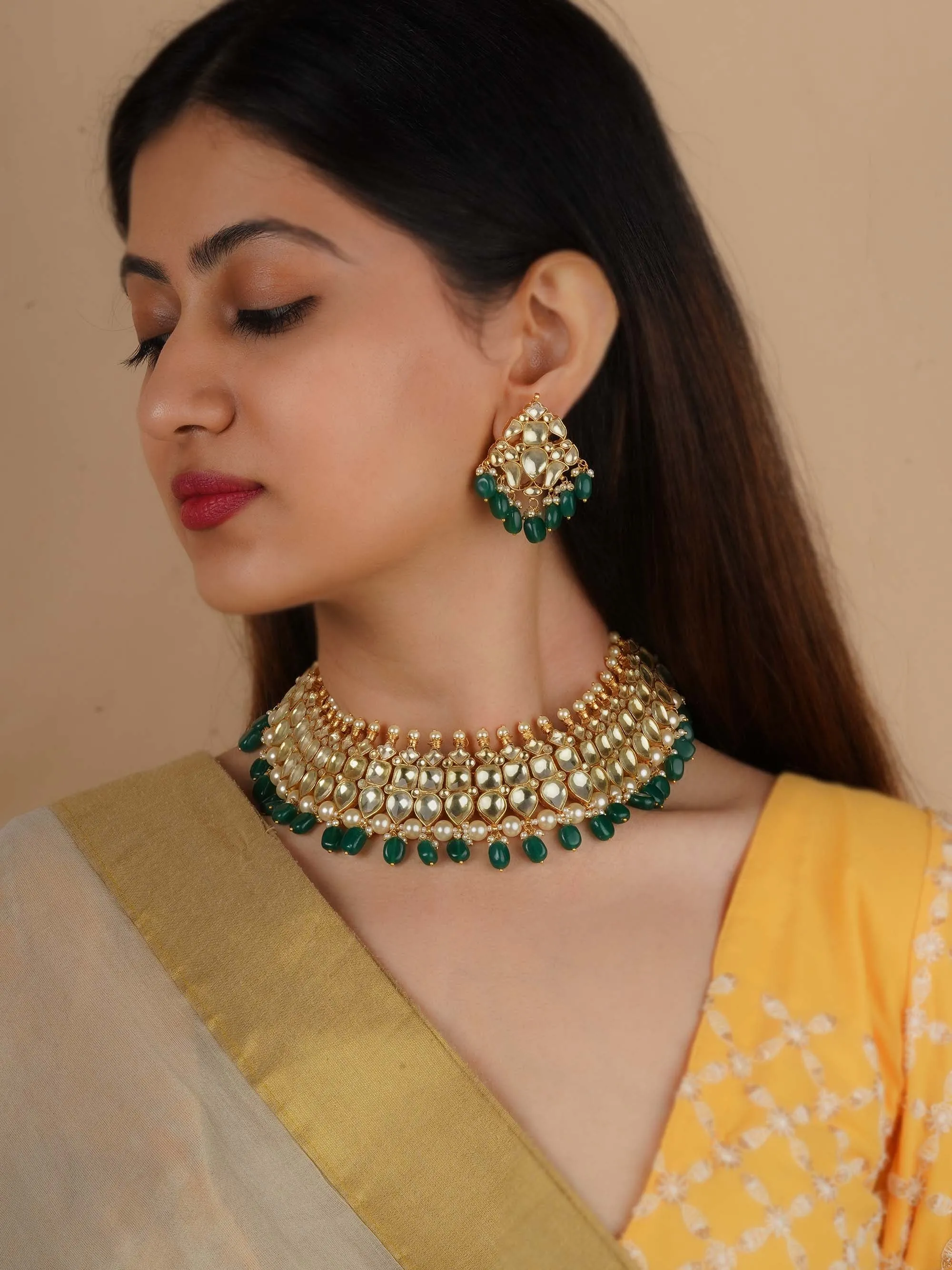 Gold Plated Jadau Kundan Necklace Set - MS2240