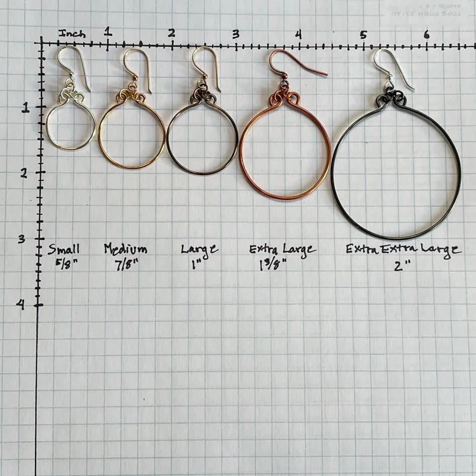 Hand-Shaped Simple Round Hoop Earrings (click for colors & sizes) #100