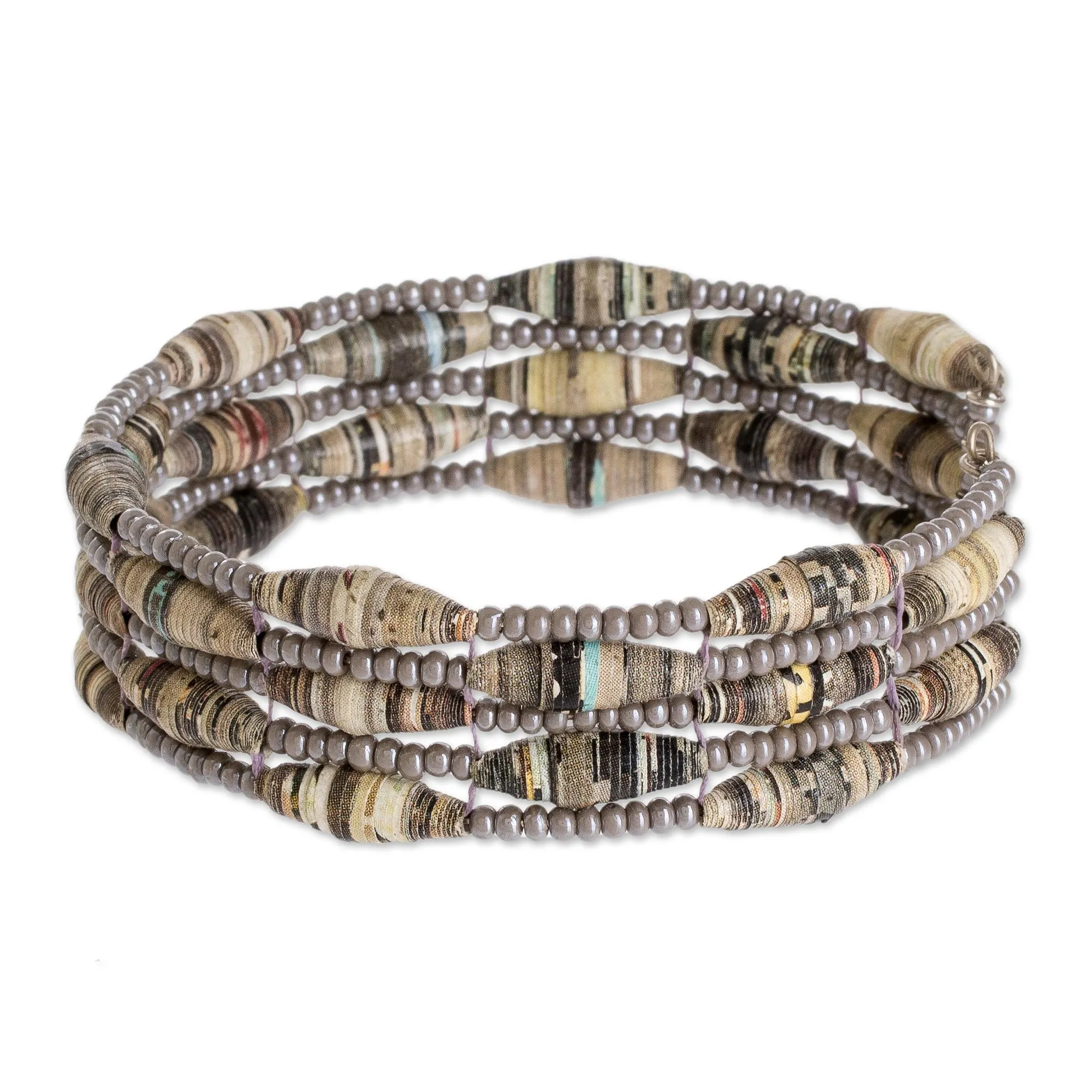 Handmade Beaded Cuff Bracelet - Nature of Life in Grey | NOVICA