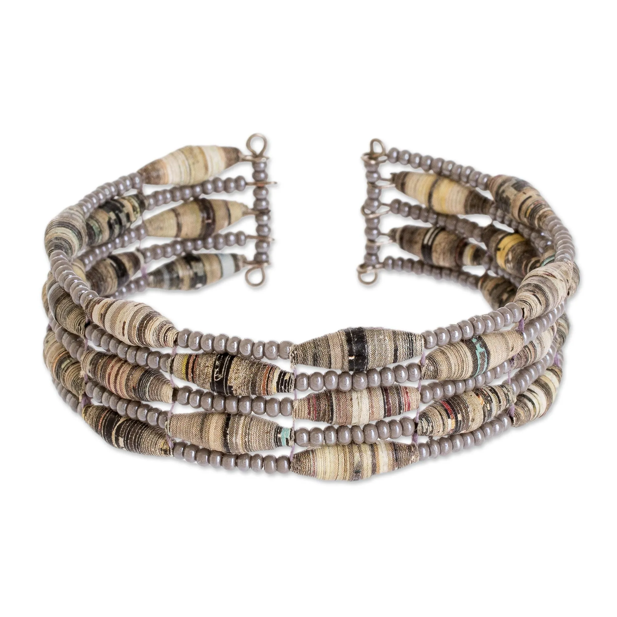 Handmade Beaded Cuff Bracelet - Nature of Life in Grey | NOVICA