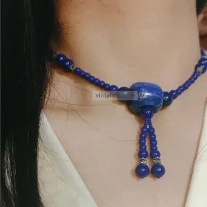 Handmade Lapis Blue Beaded Necklace with Tassel