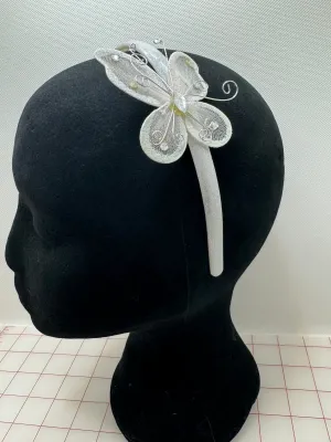 Headpiece Form - Plastic Headband with Butterfly Decor White 3/8-inch Wide Close-Out