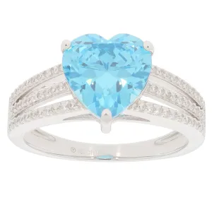 Heart Blue Topaz Sterling Silver Ring with Accent