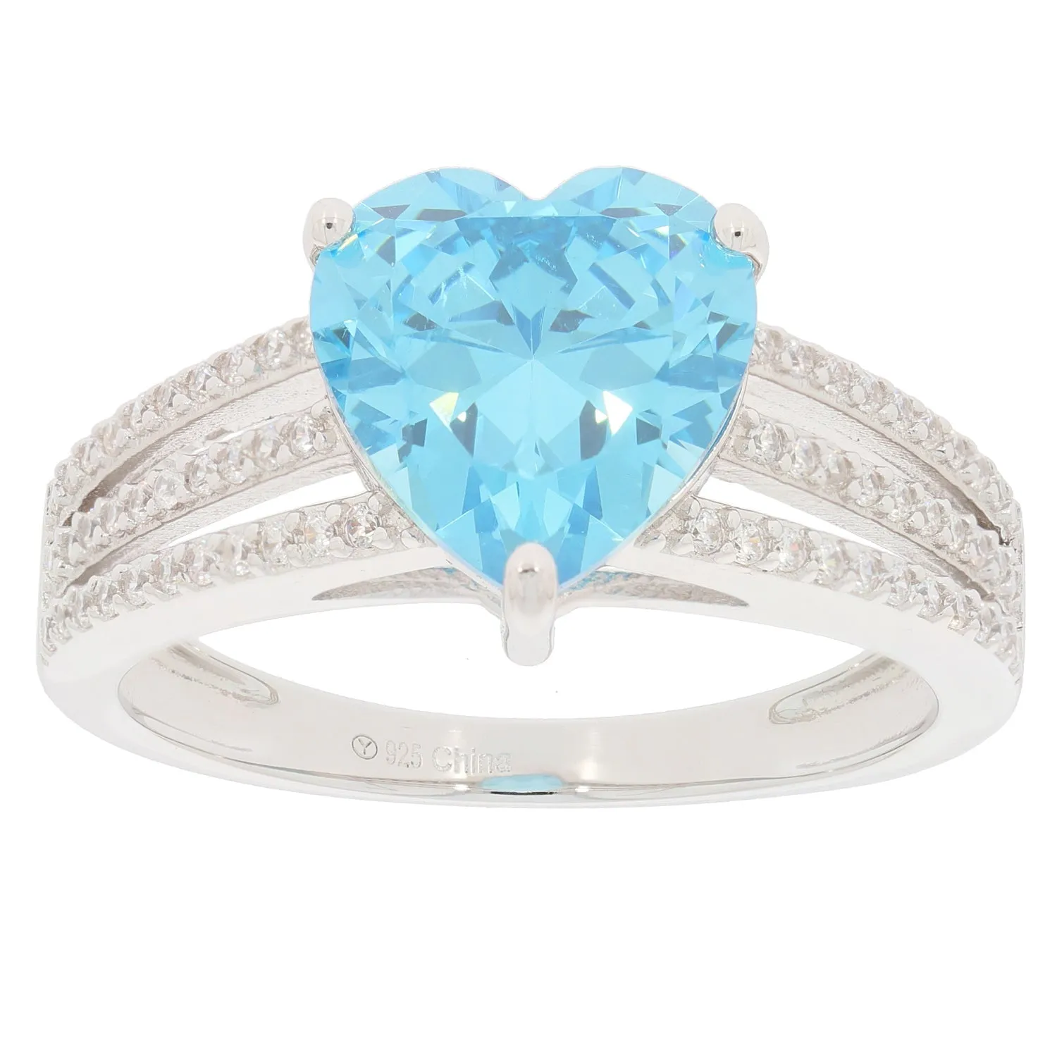 Heart Blue Topaz Sterling Silver Ring with Accent