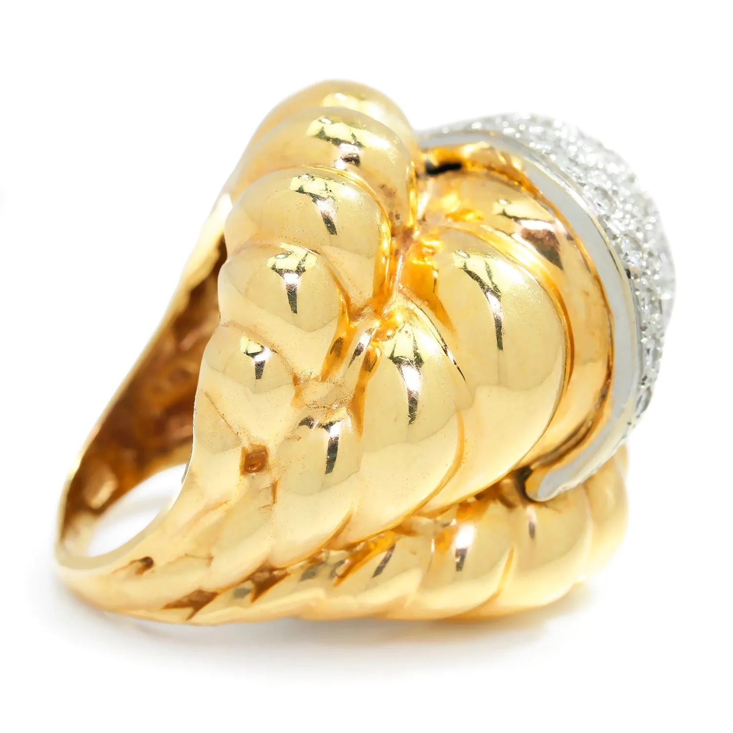 HUGE Estate Shrimp Ring with Diamonds Two-Tone Gold