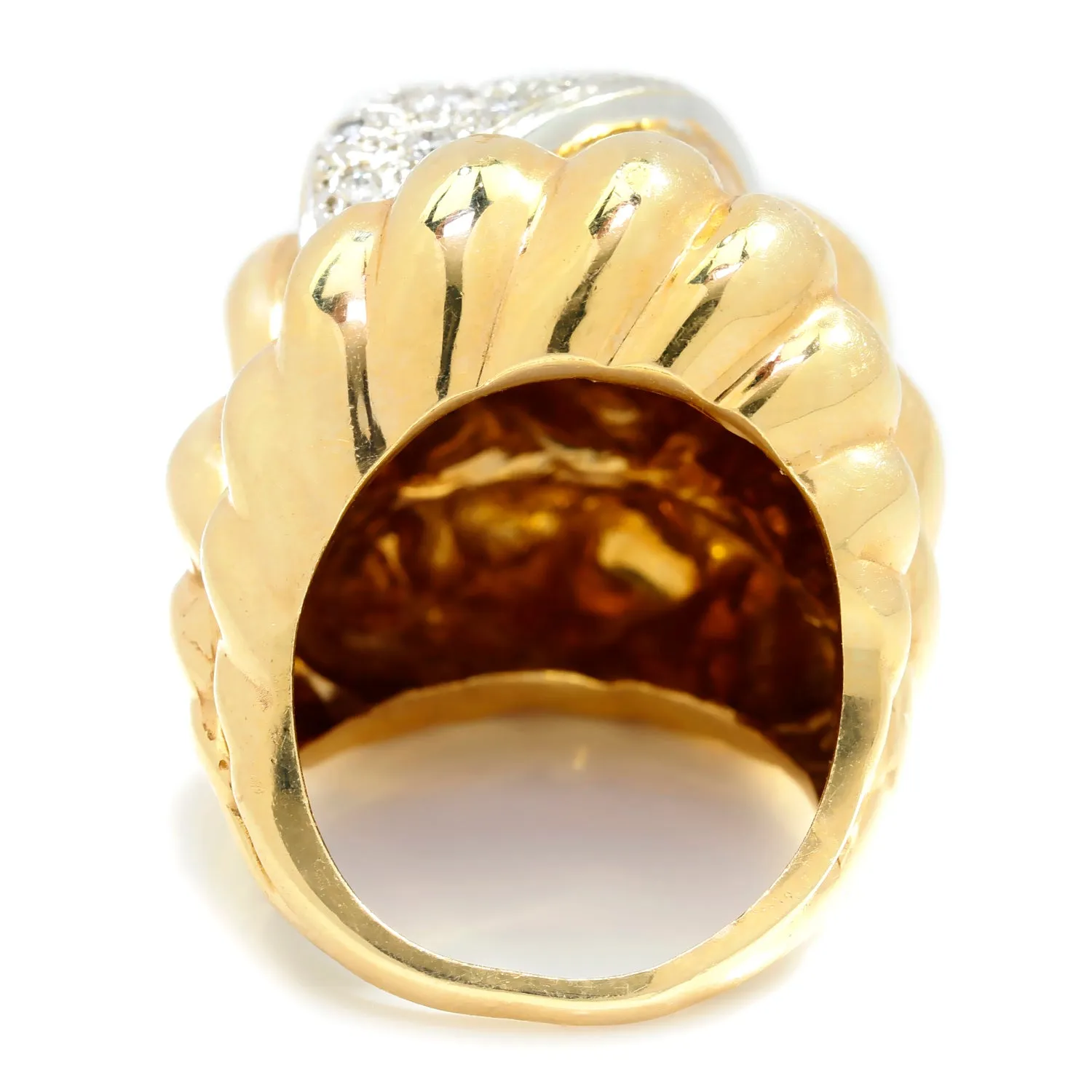 HUGE Estate Shrimp Ring with Diamonds Two-Tone Gold