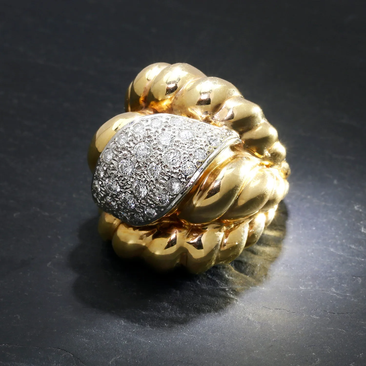 HUGE Estate Shrimp Ring with Diamonds Two-Tone Gold