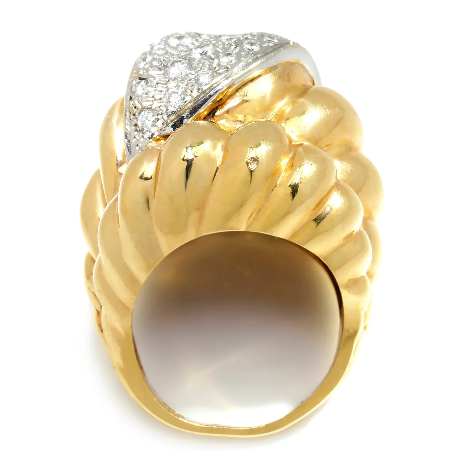 HUGE Estate Shrimp Ring with Diamonds Two-Tone Gold