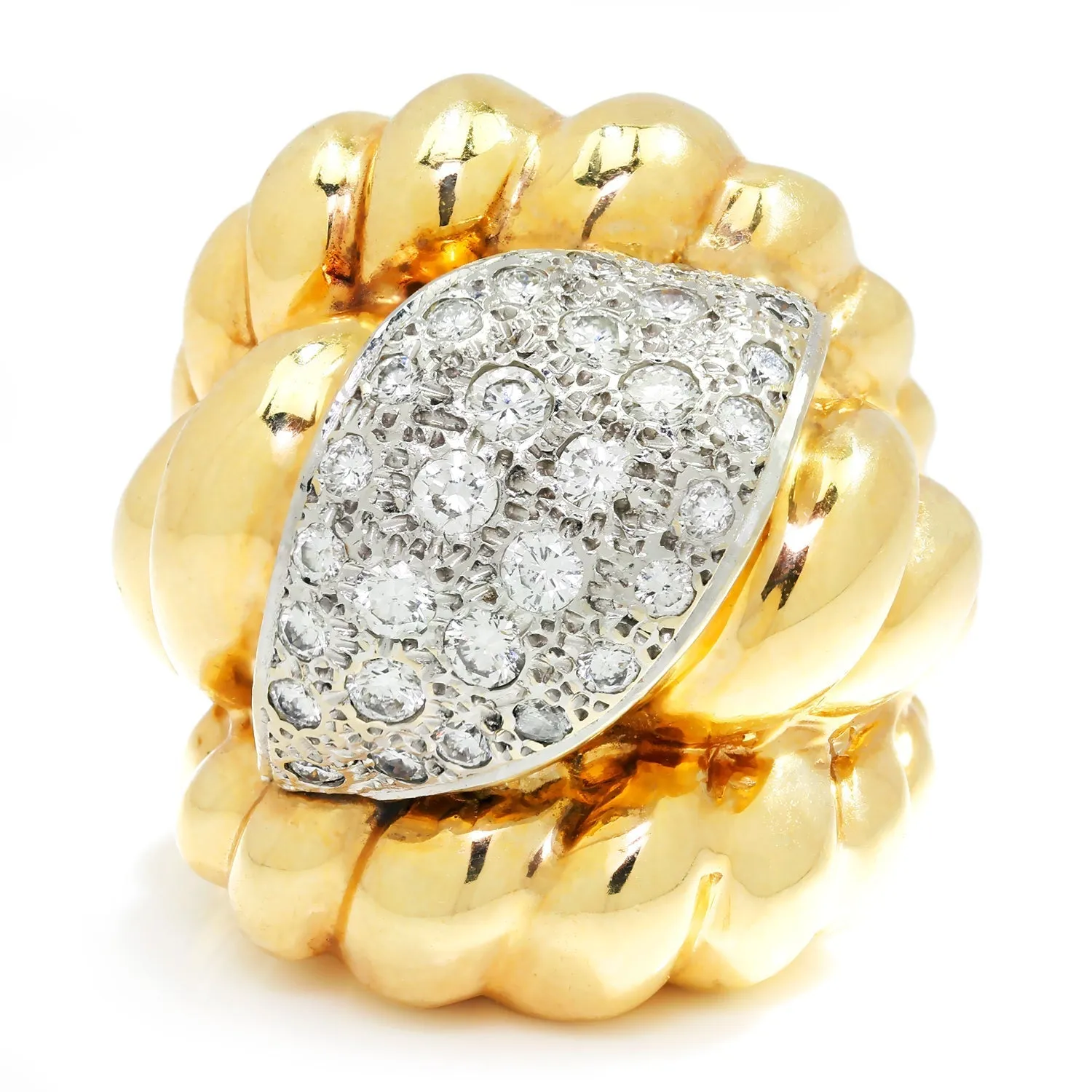 HUGE Estate Shrimp Ring with Diamonds Two-Tone Gold