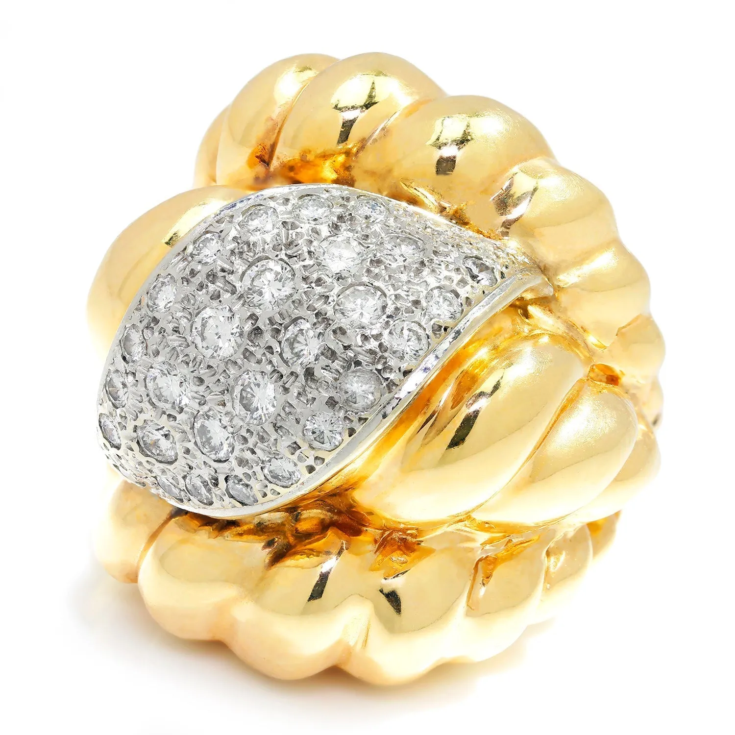 HUGE Estate Shrimp Ring with Diamonds Two-Tone Gold