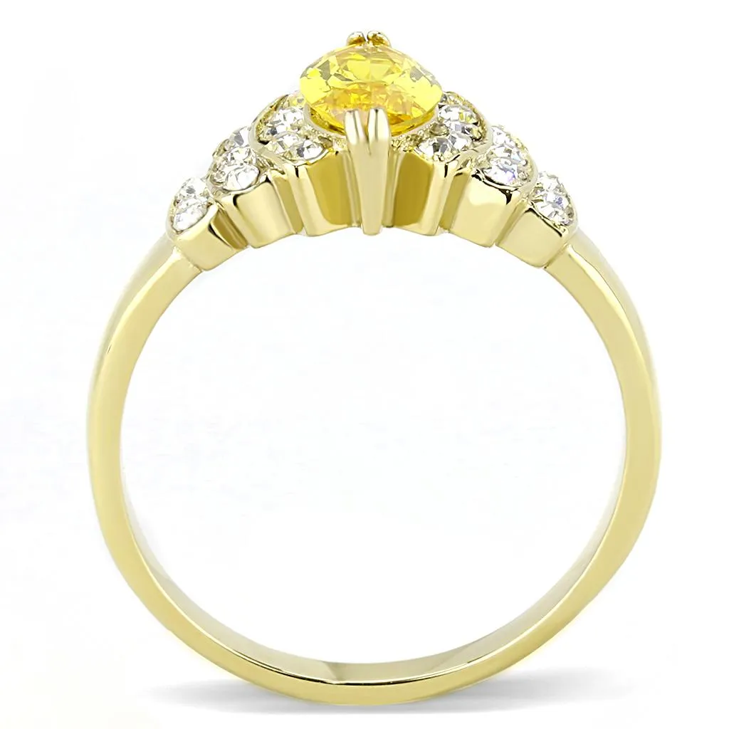 IP Gold(Ion Plating) Stainless Steel Ring with AAA Grade CZ in Topaz for Women Style TK3239