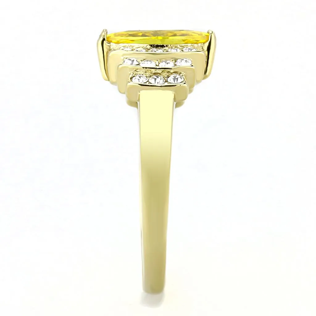 IP Gold(Ion Plating) Stainless Steel Ring with AAA Grade CZ in Topaz for Women Style TK3239