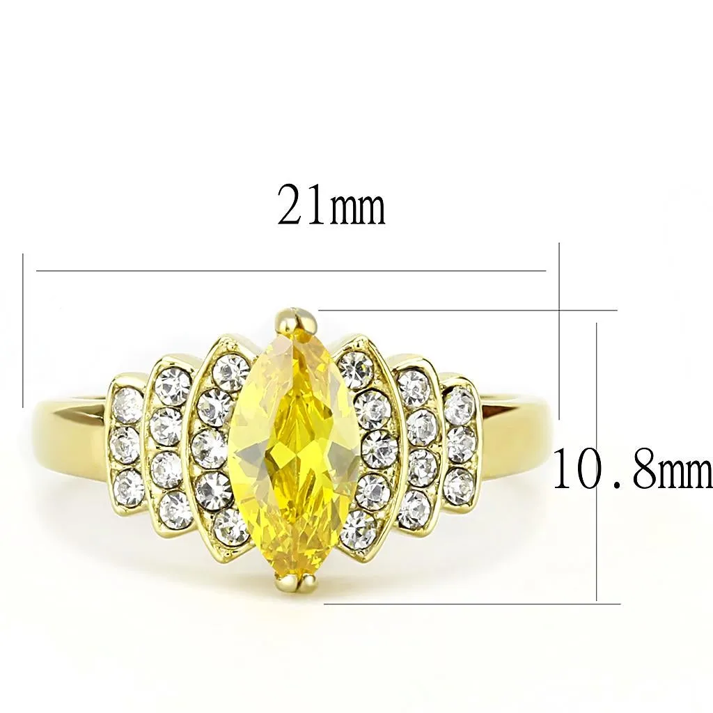 IP Gold(Ion Plating) Stainless Steel Ring with AAA Grade CZ in Topaz for Women Style TK3239