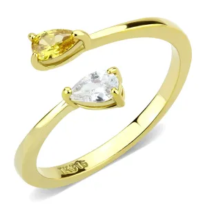 IP Gold(Ion Plating) Stainless Steel Ring with AAA Grade CZ in Topaz for Women Style TK3586