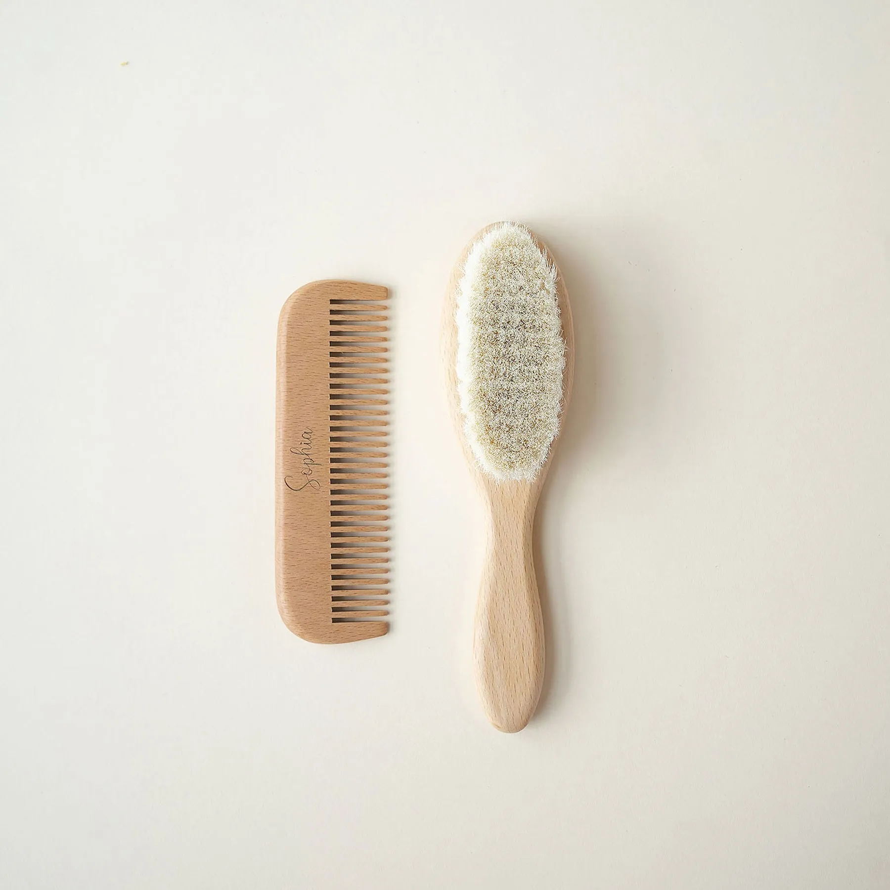 JBØRN Natural Beechwood Hairbrush & Comb Set | Personalisable