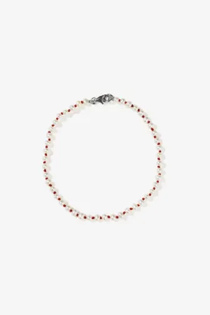 Knotted Micro Pearl Bracelet - Sterling Silver / Red