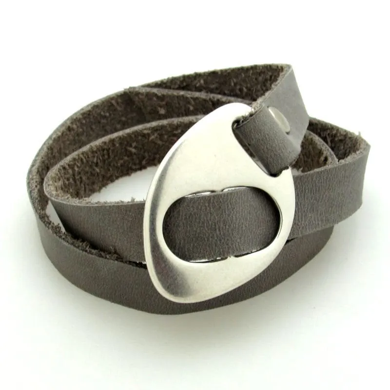 Leather Wrap Bracelet for Men - Gray Bracelet