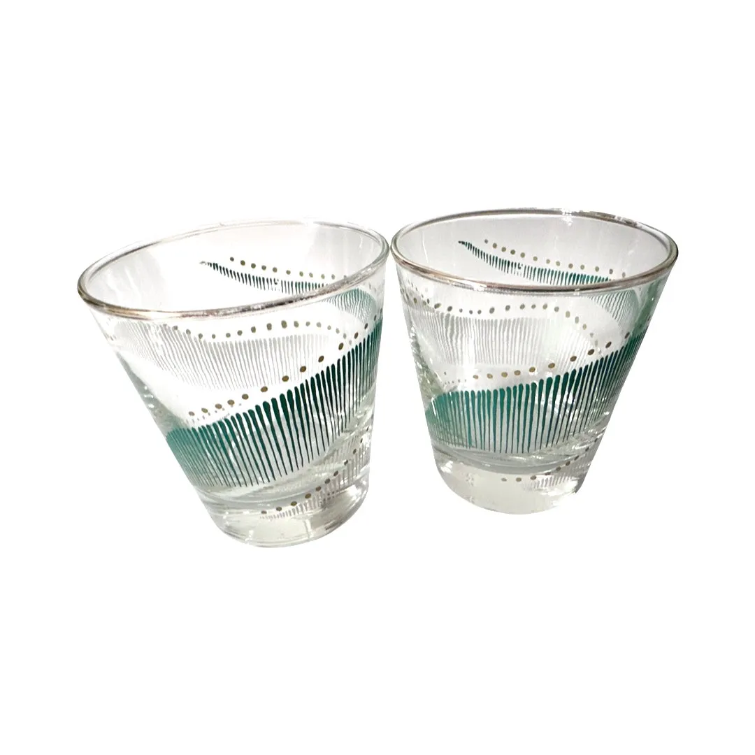 Libbey Mid-Century Green and White Geometric Glasses (Set of 6)