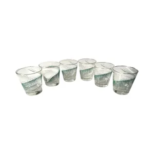 Libbey Mid-Century Green and White Geometric Glasses (Set of 6)