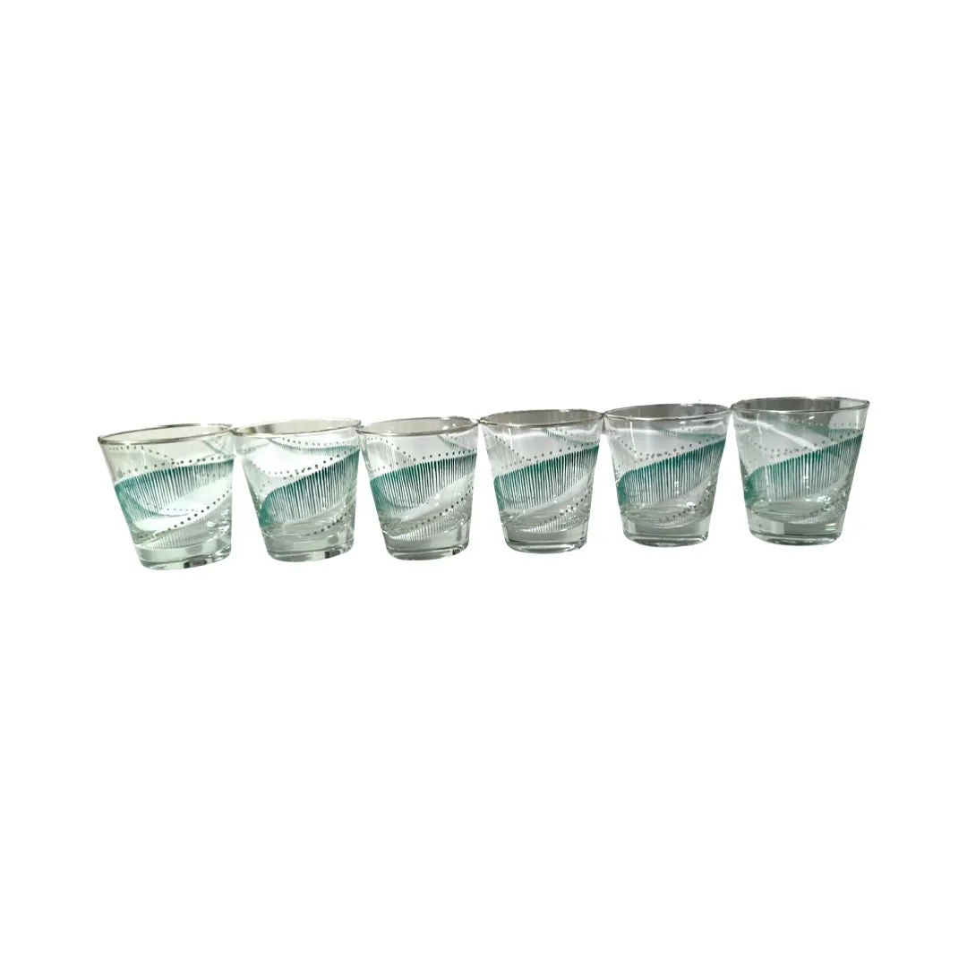 Libbey Mid-Century Green and White Geometric Glasses (Set of 6)